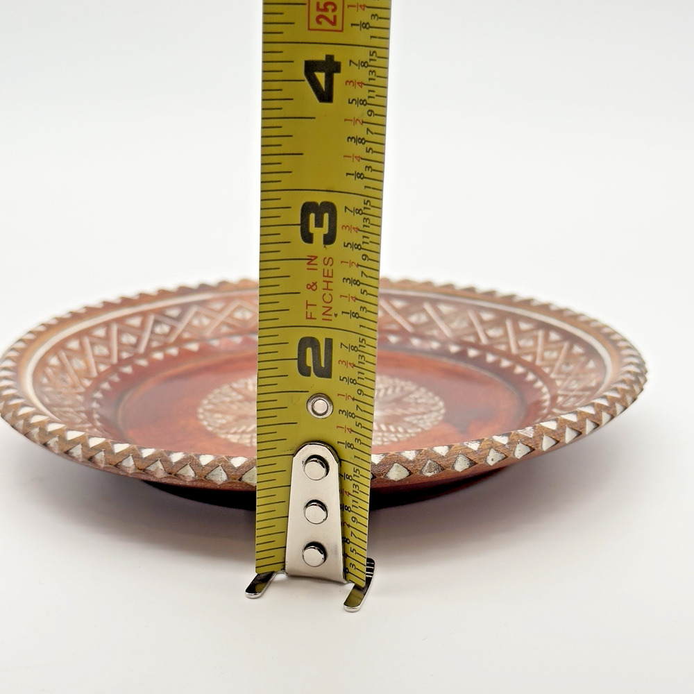 Vintage Hand Carved Wood Plate Trinket Dish Hand Painted Folk Art 6.25" - Picture 4 of 4
